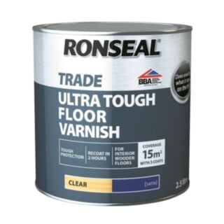 Ronseal Trade Ultra Tough Floor Varnish Satin Clear 2.5ltr