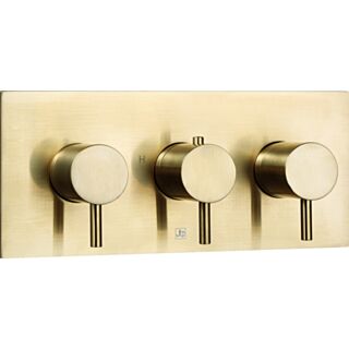 JTP Vos Designer Handle Horizontal Thermostatic Concealed Triple Control Triple Outlet Shower Valve Brushed Brass