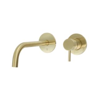JTP Vos Single Lever Wall Mounted Basin Mixer With Slim Spout Brushed Brass 250mm