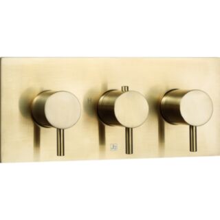 JTP Vos Designer Handle Horizontal Thermostatic Concealed Triple Control Dual Outlet Shower Valve Brushed Brass