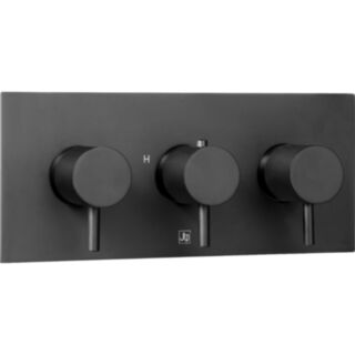JTP Vos Designer Handle Horizontal Thermostatic Concealed Triple Control Triple Outlet Shower Valve Matt Black