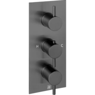 JTP Vos Designer Handle Vertical Thermostatic Concealed Triple Control Dual Outlet Shower Valve Brushed Black