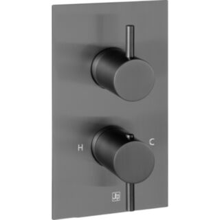 JTP Vos Designer Handle Thermostatic Concealed Dual Control Dual Outlet Shower Valve Brushed Black