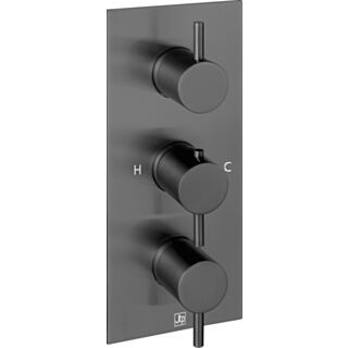 JTP Vos Designer Handle Vertical Thermostatic Concealed Triple Control Triple Outlet Shower Valve Brushed Black