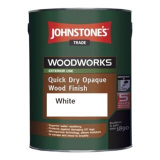 Johnstone's Trade Woodworks Quick Dry Paint Opaque Wood Finish White 5ltr