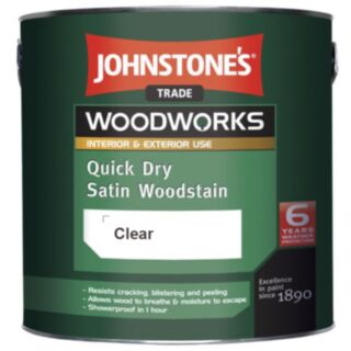 Johnstone's Trade Woodworks Quick Dry Paint Satin Woodstain Clear 750ml