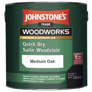 Johnstone's Trade Woodworks Quick Dry Paint Satin Woodstain Medium Oak 750ml