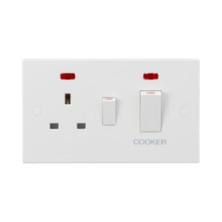 Knightsbridge Square Edge 45Amp Cooker Switch With 13Amp Switched Socket Double Pole & Neon White