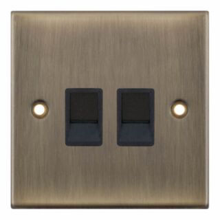 Selectric 5M RJ45 Computer/Data Socket 2 Gang Antique Brass With Black Insert