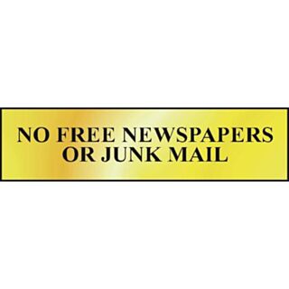 Spectrum Mini Sign No Free Newspaper Or Junk Mail Polished Gold Effect 200x50mm
