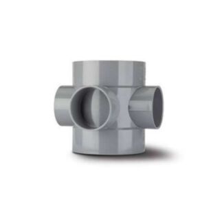 System 2000 PVCu 110mm 3 Way Bossed Pipe Double Socket SHORT Grey