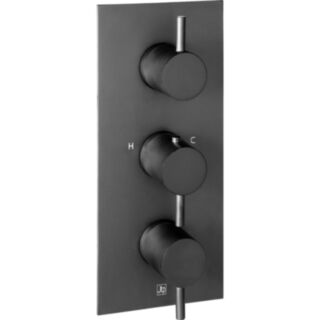 JTP Vos Designer Handle Vertical Thermostatic Concealed Triple Control Triple Outlet Shower Valve Matt Black