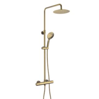 JTP Vos Cool Touch Thermostatic Valve With Dual Outlet, Adjustable Riser Rail & Shower Set Brushed Brass