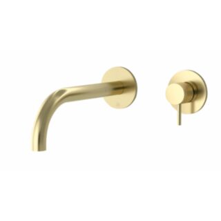 JTP Vos Designer Handle Single Lever Wall Mounted Basin Mixer With Spout Brushed Brass 250mm