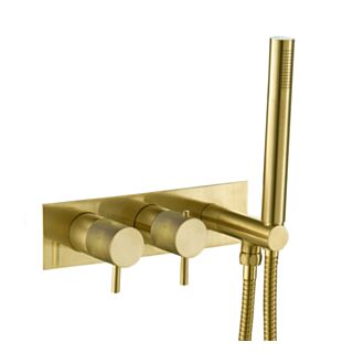 JTP Vos Thermostatic Concealed Dual Control Dual Outlet Shower Valve With Handset Brushed Brass