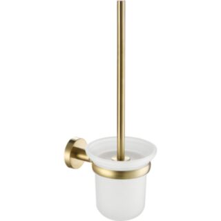 JTP Vos Wall Mounted Toilet Brush & Glass Holder Brushed Brass
