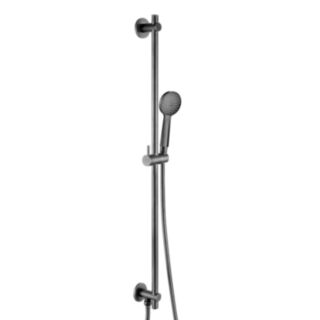 JTP Vos Single Function Round Hand Shower With Bottom Outlet Slide Rail & Hose Set Brushed Black 900mm